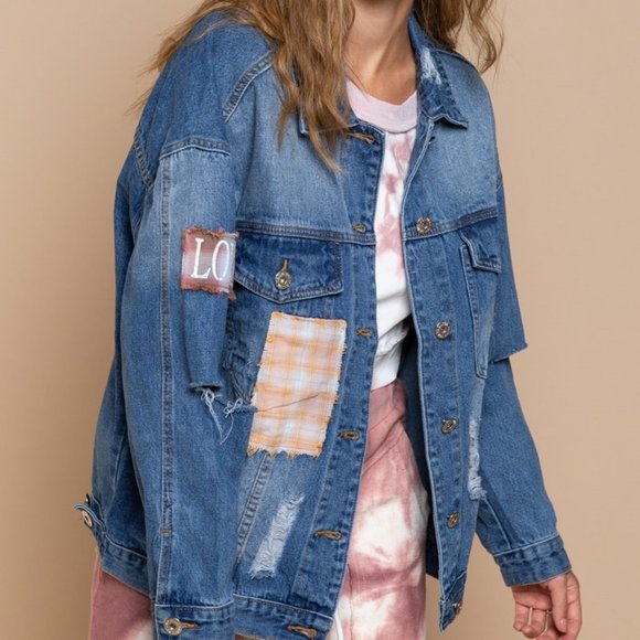 Oversized Distressed Denim "Love" Jacket - Picture 7 of 16